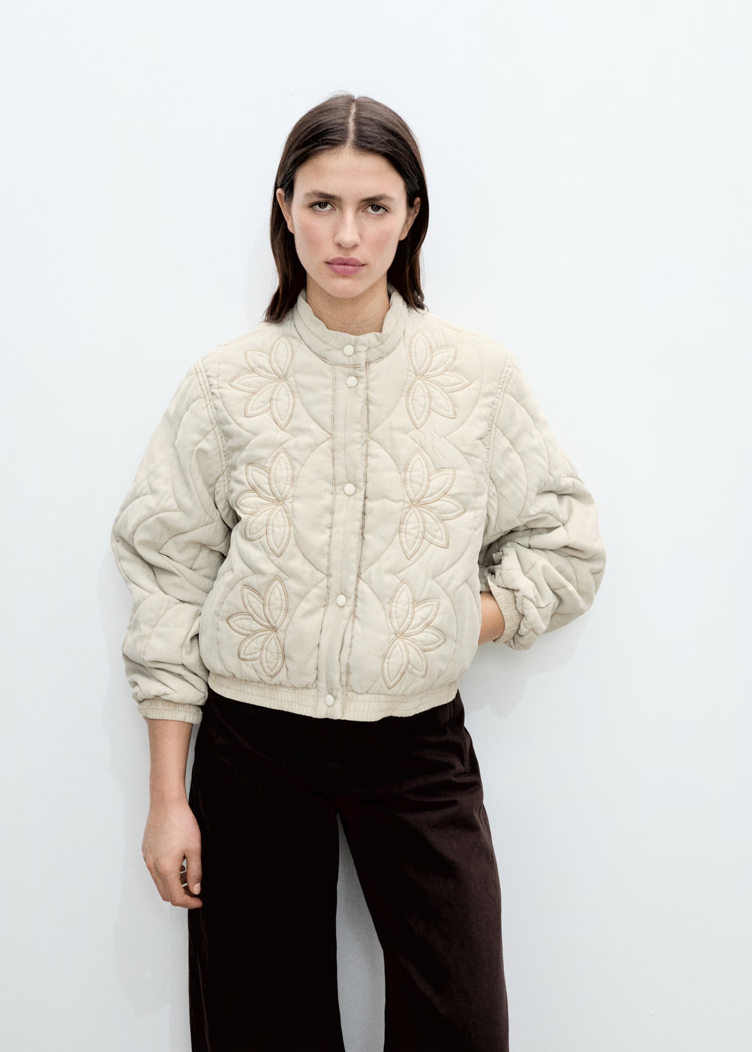 Floral-embroidered padded jacket - Women | MANGO USA | Mango (US/MX/AU)