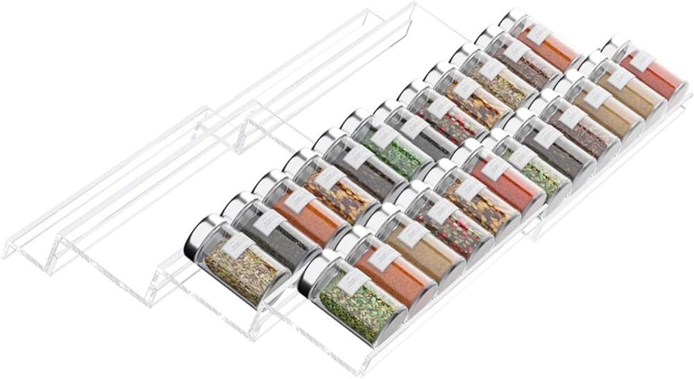 FEMELI Spice Drawer Organizer Insert, 4 Tier*2 Set Expandable From 13" to 26" Spice Rack Organize... | Amazon (US)