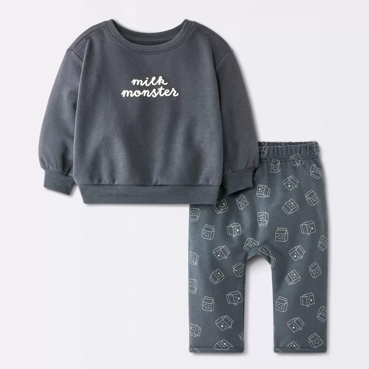 Baby Milk Monster Sweatshirt and Jogger Pants Set - Cloud Island™ Charcoal Gray 6-9M | Target