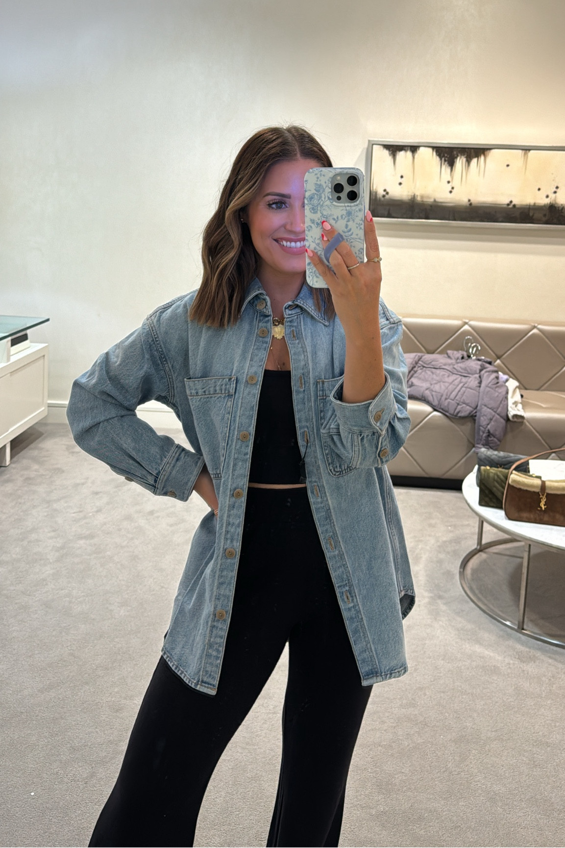 Wearing size small in denim jacket + small in black set 

#LTKxNSale #LTKSaleAlert #LTKFindsUnder100