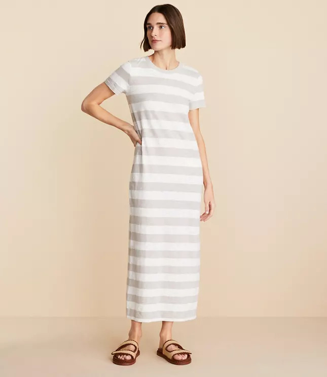 Lou & Grey Striped Soft Slub Midi Tee Dress | LOFT