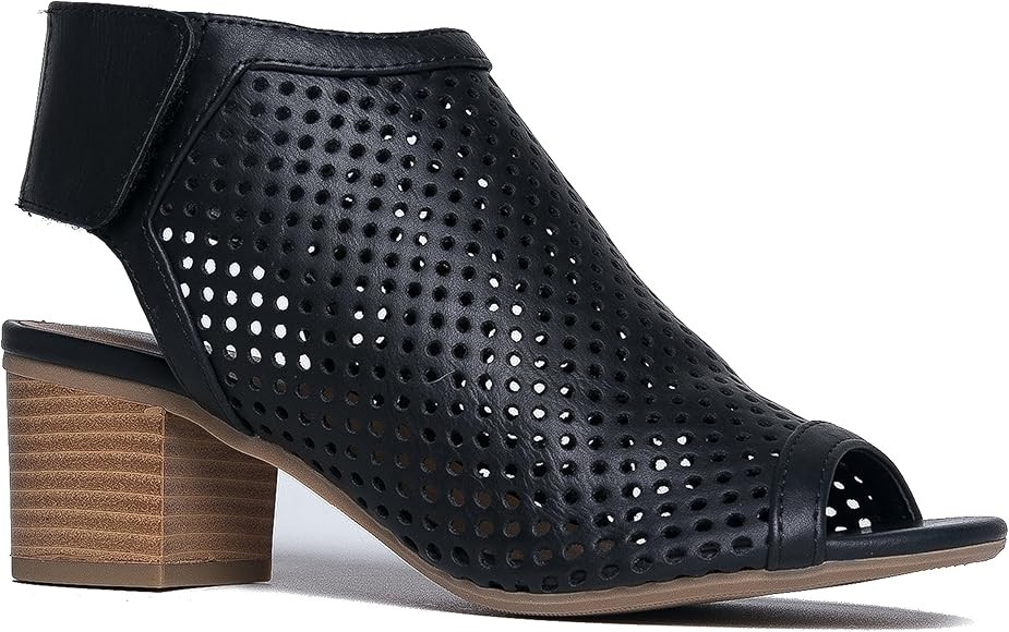 J. Adams Maddie Cutout Bootie - Adjustable Band Slip On Low Stacked Heel Shoes | Amazon (US)