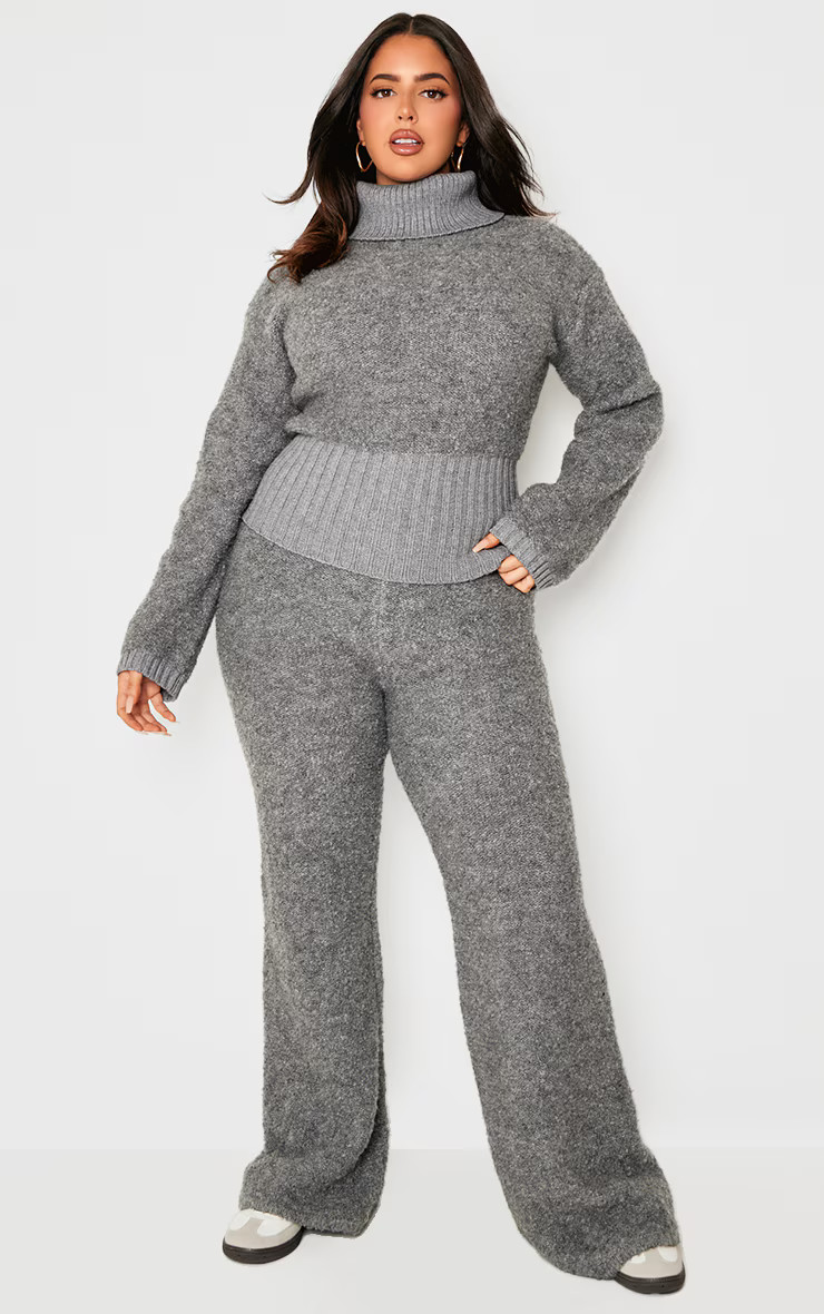 Plus Charcoal Contrast Textured Pants | PrettyLittleThing US