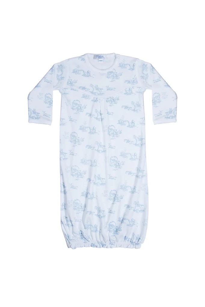 Toile Baby Pima Gown: Blue Teddy Bears | Loozieloo