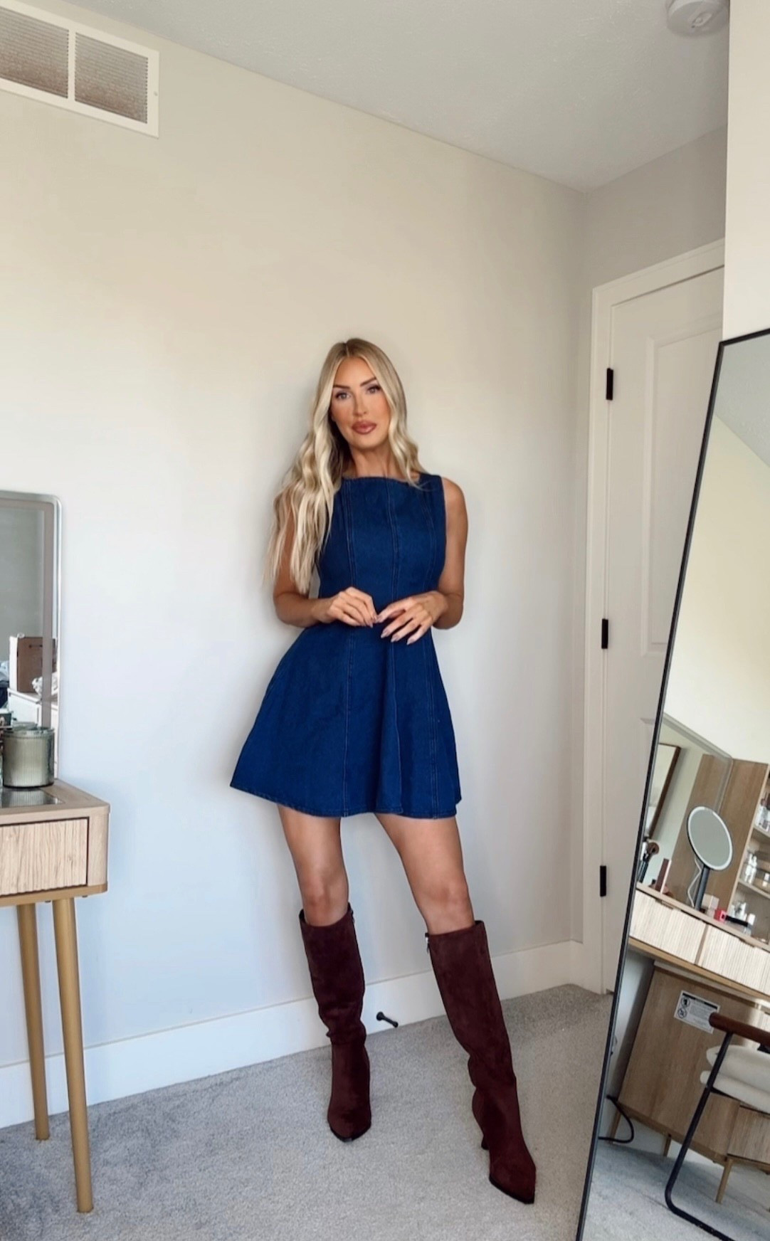 Stylish denim dress paired with knee-high boots, perfect for fall

#LTKU #LTKSeasonal #LTKStyleTip