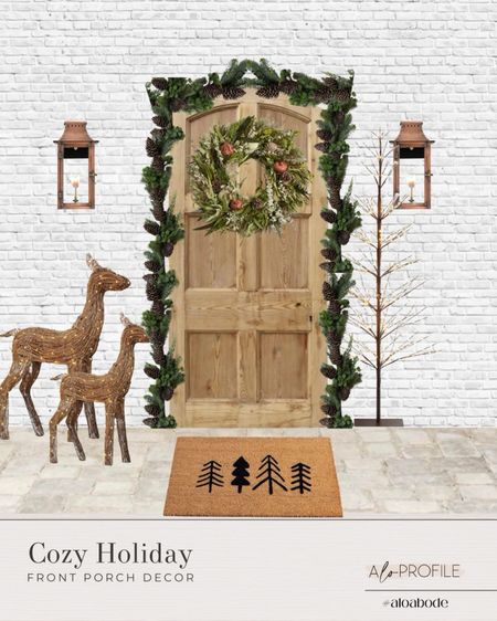 Holiday Porch Decor // styled holiday door, styled front porch, seasonal decor, holiday decor, christmas front porch, christmas decor, modern christmas decor, holiday garland, winter front porch, winter decor