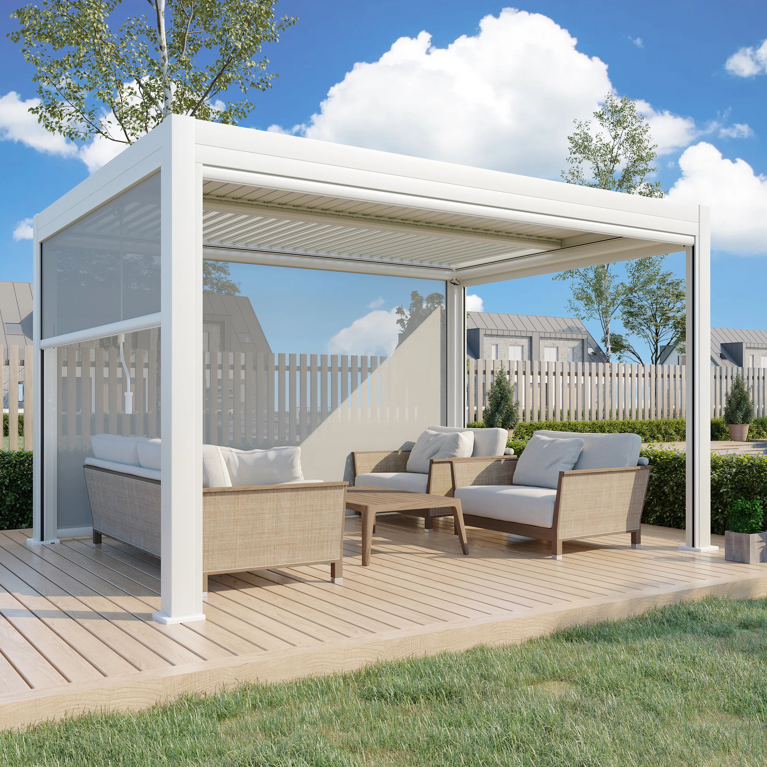 13 Ft. W x 10 Ft. D Outdoor Louvered Pergola With Auto Adjustable Aluminum Rainproof Roof & Auto ... | Wayfair North America