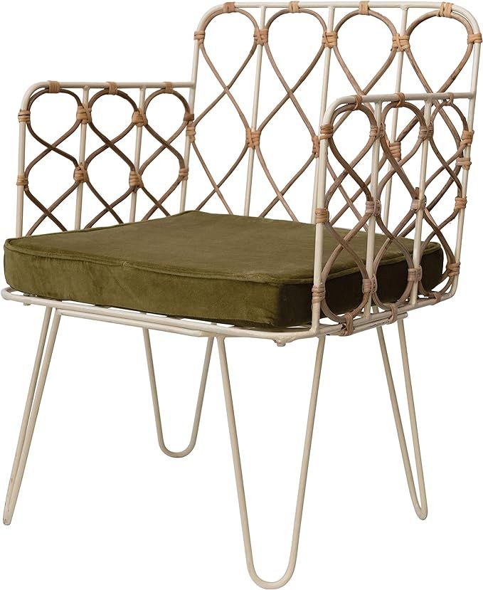 Creative Co-Op Metal & Rattan Chhair with Olive Velvet Cushion Chair | Amazon (US)