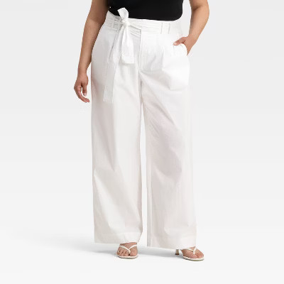Women's High-Rise Wide Leg Poplin Trousers - A New Day™ | Target
