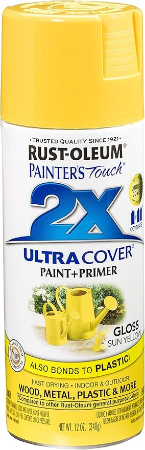 Rust-Oleum 249092 Painter's Touch 2X Ultra Cover, 12 Oz, Gloss Sun Yellow | Amazon (US)