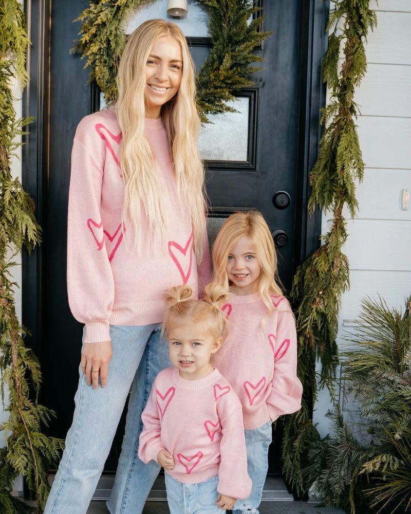 Crawford Bubble Sleeve Sweater - Pink Hearts | Bailey's Blossoms