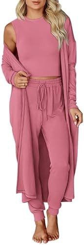 KIRUNDO 3 Piece Lounge Sets for Women Airport Travel Vacation Outfits Spring Cardigan Matching Sl... | Amazon (US)