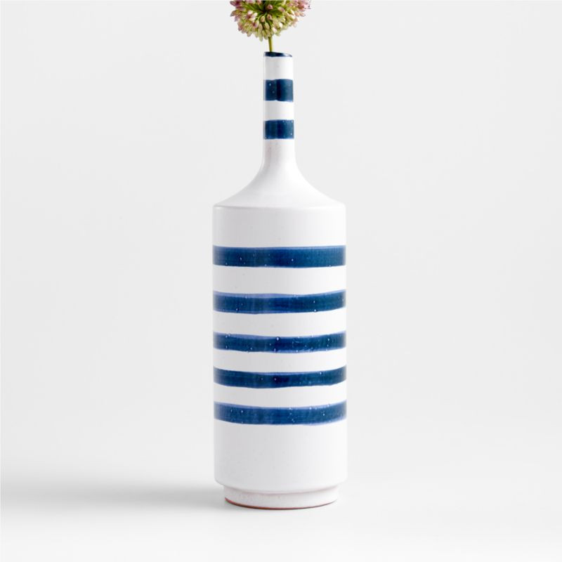 Tunise Blue and White Stripe Vase 12" + Reviews | Crate & Barrel | Crate & Barrel