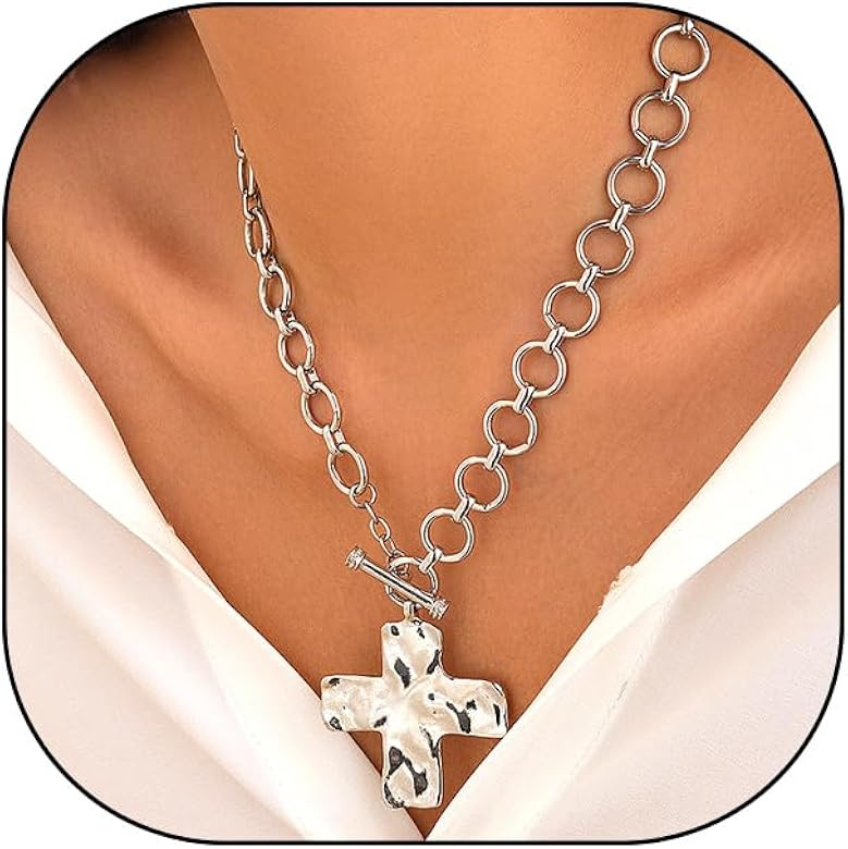 GIGB PBDK Chunky Gold Cross Ot Toggle Necklace, Fashion Circle Metal Punk Chain Necklace, Adjusta... | Amazon (US)