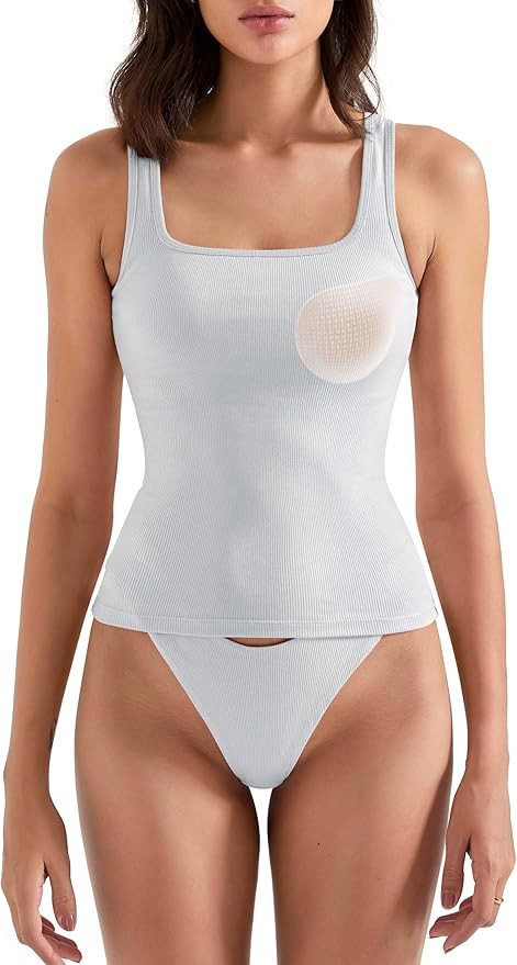 SUUKSESS Women Cotton Rib Squre Neck Tops Sleeveless Summer Padded Basic Tank Top | Amazon (US)