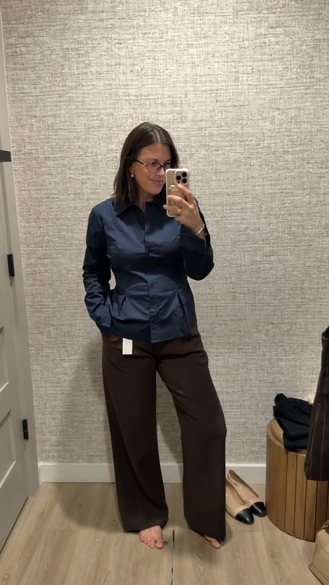 I sized up in this top. This navy blue tailored top came home with me. It’s a poplin so will be great for now and come fall. The tie back just gives you a gorgeous shape but could also be tucked in or worn under a blazer.

#LTKSeasonal #LTKMidsize #LTKWorkwear