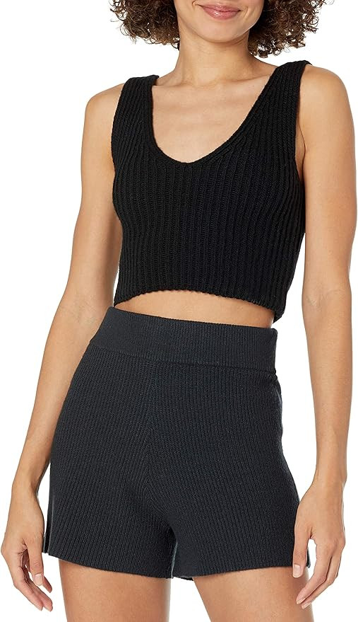 The Drop Women's Sylvie Double V-Neck Textured Rib Cropped Sweater Tank | Amazon (UK)