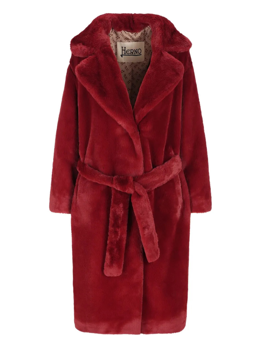 Herno belted faux-fur coat - Red | Farfetch Global
