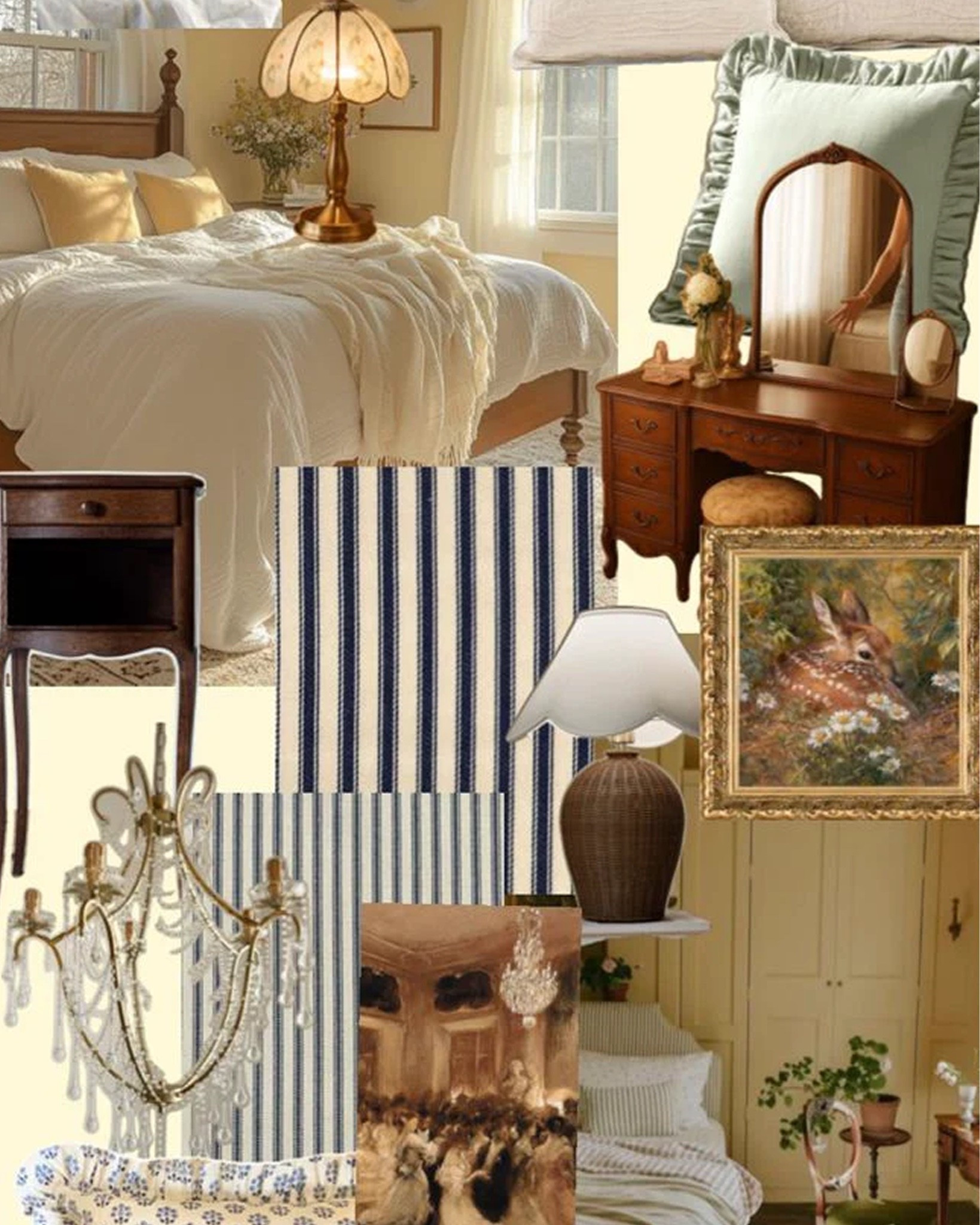 The kind of bedroom that feels like it's been layered slowly over time ✨ 

A brass lamp, a vintage vanity, a ticking stripe rug, a crystal chandelier, and soft linen bedding that makes you never want to leave. 

All linked here 🤍 

#LTKhome