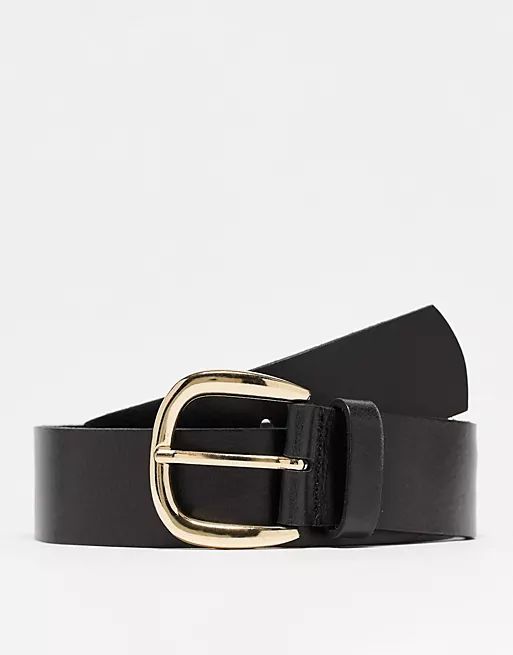 ASOS DESIGN leather waist and hip belt with half moon gold buckle | ASOS (Global)