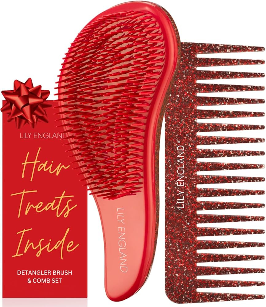 Christmas Detangler Brush & Wide Tooth Comb Gift Set - Ideal Gifts Under 10 Dollars for Womens St... | Amazon (US)