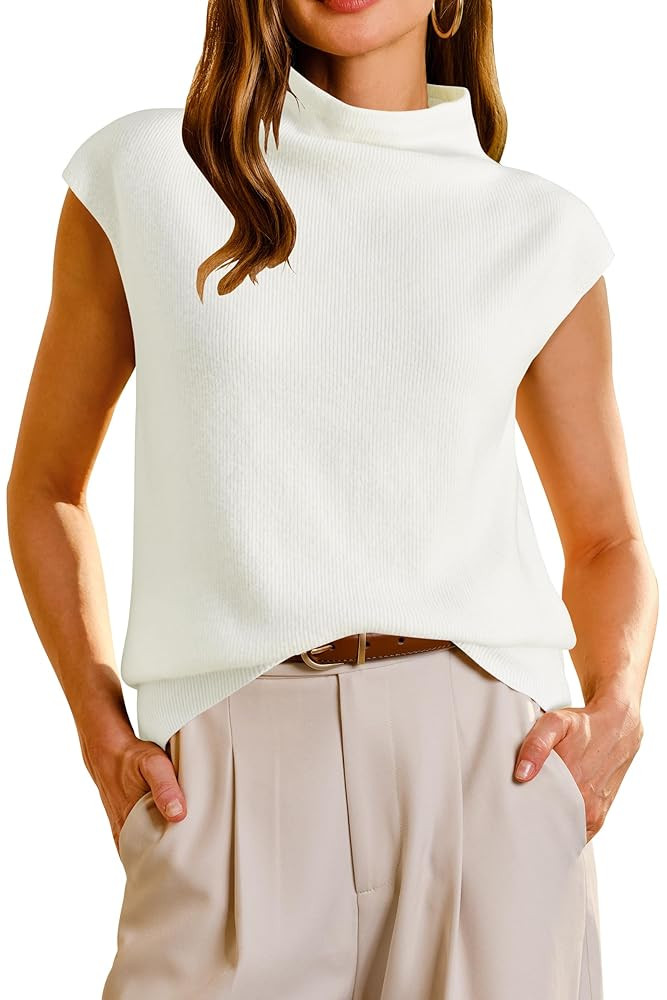 Arach&Cloz Womens Wool Blend 2025 Fall Fashion Mock Turtleneck Cap Sleeve Sweater Teacher Outfits... | Amazon (US)