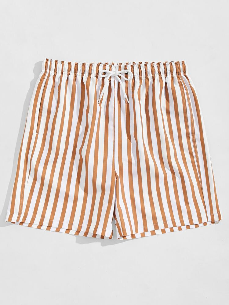 Men Striped Print Drawstring Waist Swim Trunks | SHEIN