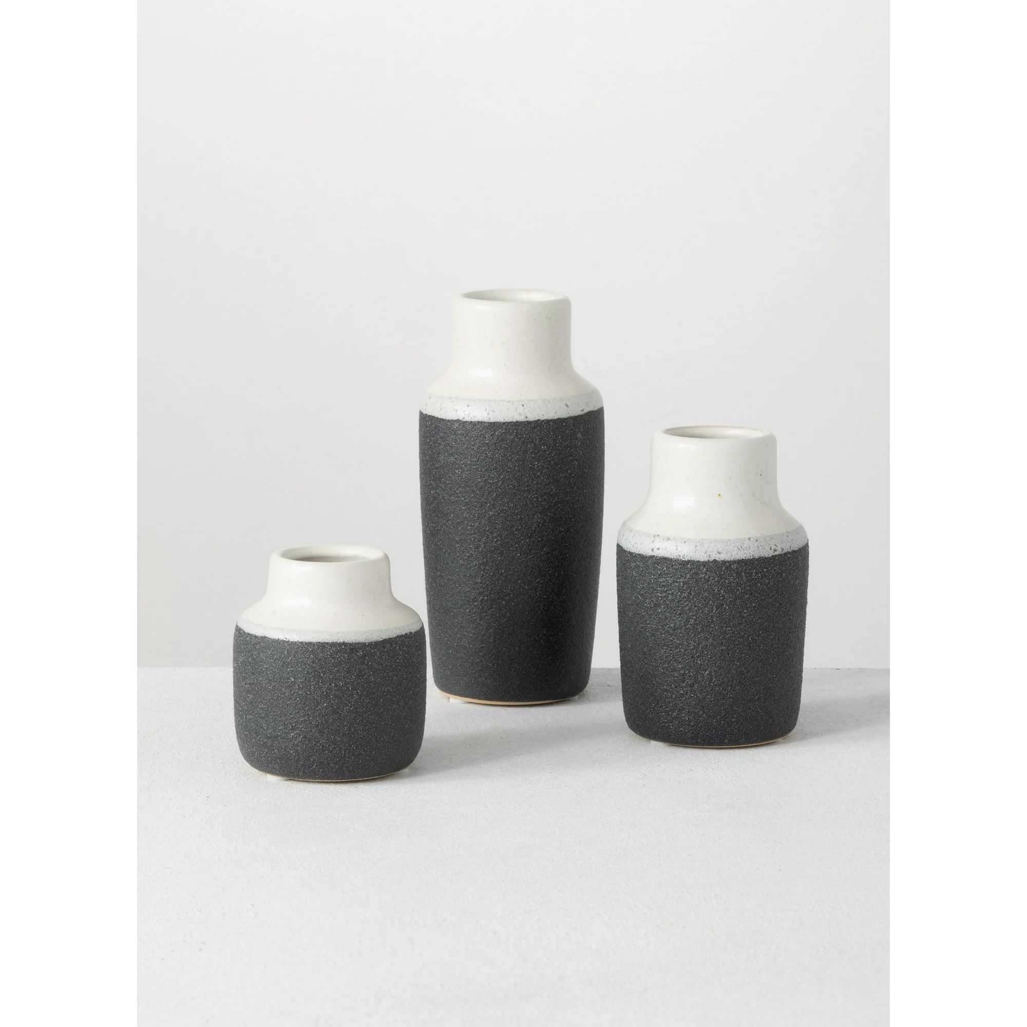 Sullivans Set of 3 Ceramic Vase 7"H, 5.25"H & 3.75"H White and Black | Walmart (US)