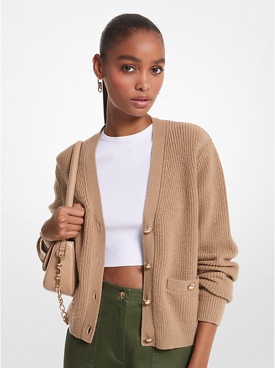 Ribbed Wool Blend Cardigan | Michael Kors US