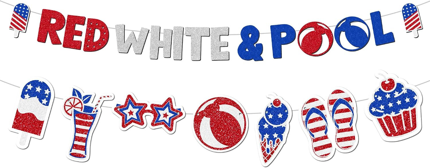 Red White and Pool Decorations Banner - Pre-strung 4th of July Summer Pool Party Decoration with ... | Amazon (US)
