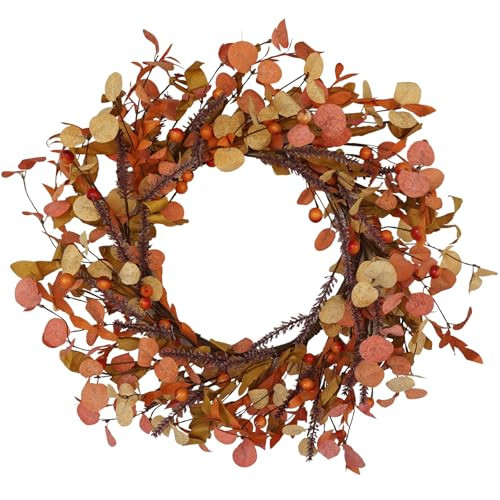 20 Inch Fall Wreath for Front Door Autumn Decor with Orange Eucalyptus Leaves Rustic Thanksgiving Harvest Wreaths Indoor Outdoor Hanging Home Decor | Amazon (US)