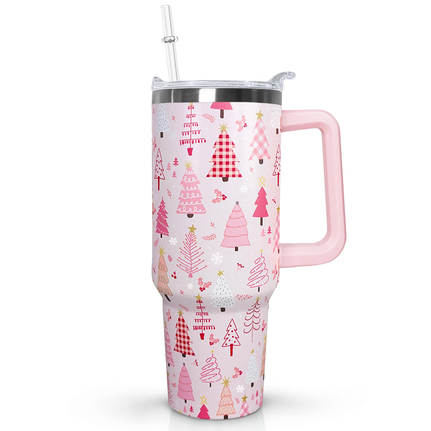 Ceovfoi 40 Oz Pink Christmas Tree Tumbler With Handle,Christmas Tree Coffee Travel Mug Cup,Christmas Decor,Christmas Gifts for Women | Amazon (US)