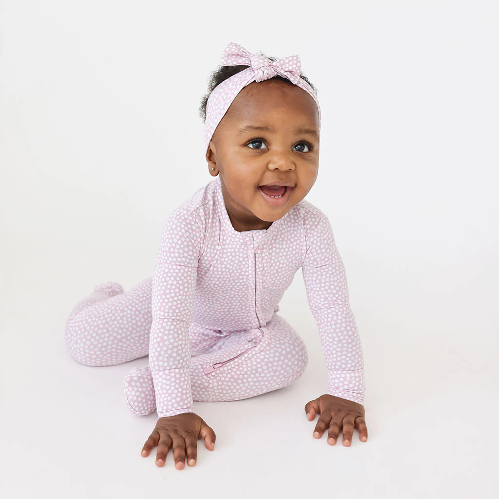 Polka Dot Purple One Piece Baby Footie Pajamas | Pastel Orchid Polka Dot | Posh Peanut