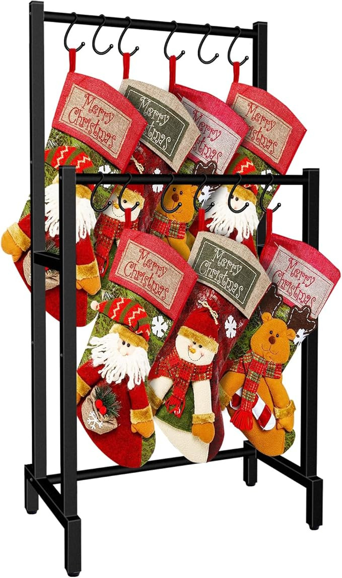 Christmas Stocking Holder Stand for Floor, 2 Tier Christmas Stocking Hanger Rack with 12 Hooks, I... | Amazon (US)