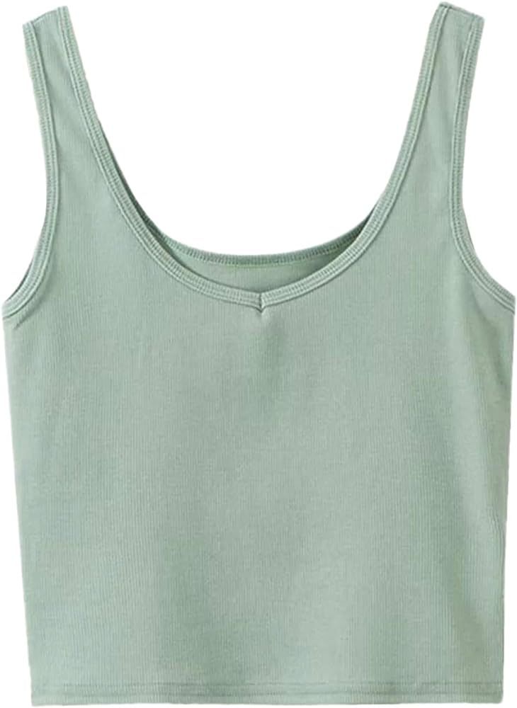 Women's Sleeveless Casual Ribbed Knit Shirt Basic Crop Tank Top | Amazon (US)