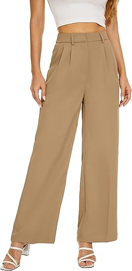 FUNYYZO Women's Wide Leg Pants Elastic Waisted in The Back Business Work Trousers Long Straight S... | Amazon (US)