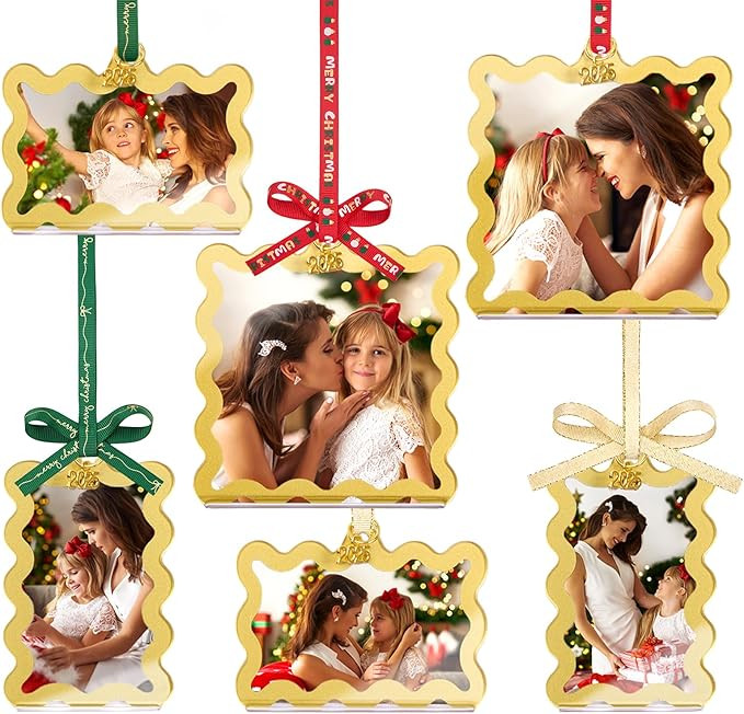 UNIQOOO 6Pcs Gold Wave Christmas Acrylic Picture Frame Ornaments, 3 Sizes for Vintage Xmas Tree D... | Amazon (US)