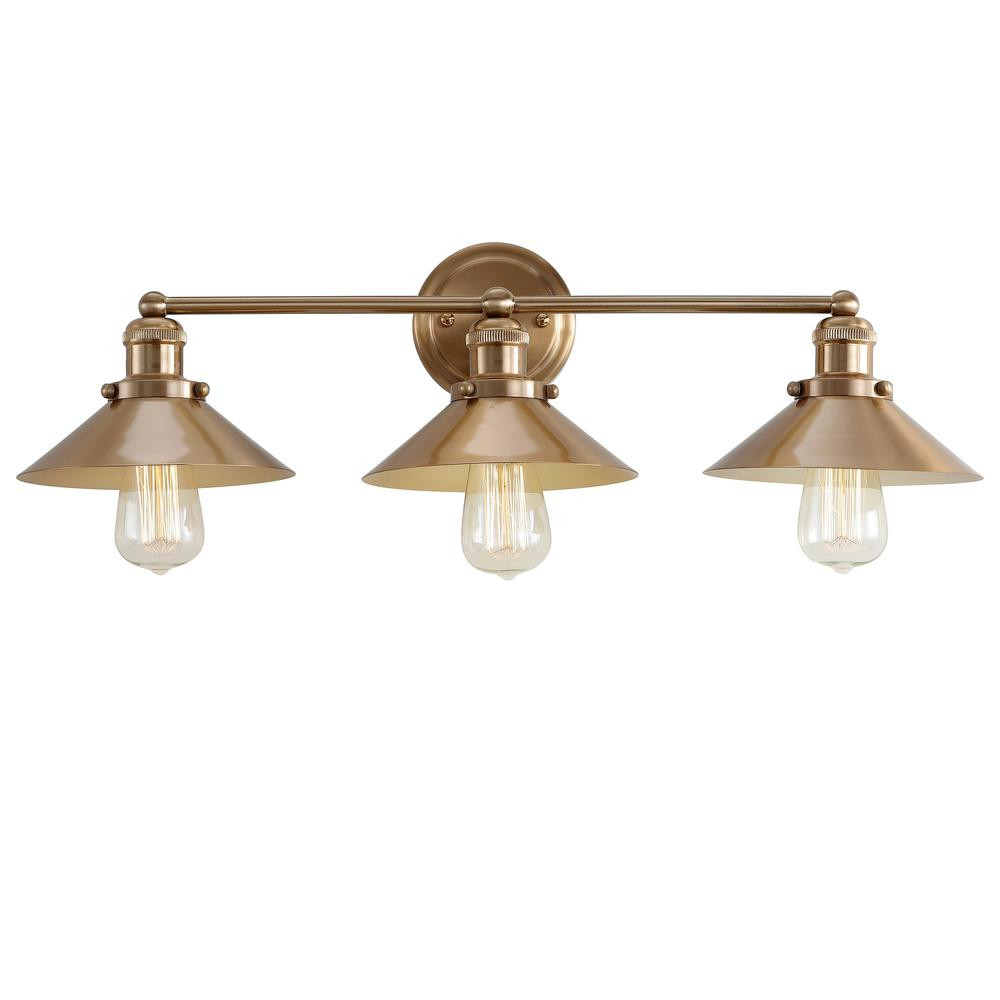 August 26.5 in. 3-Light Metal Brass Gold Vanity Light | The Home Depot