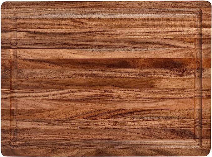 Acacia Wood Cutting Board with Juice Grooves(16" x 12" )- Wooden Chopping Board for Meat, Vegetab... | Amazon (US)