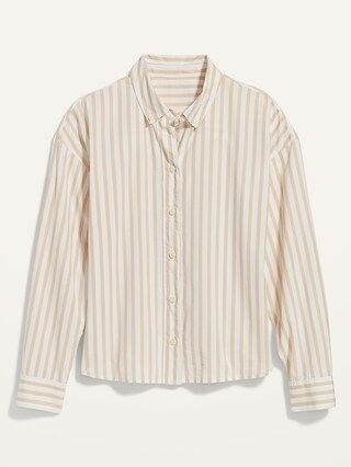 Long-Sleeve Oversized Cropped Striped Boyfriend Shirt for Women | Old Navy (US)