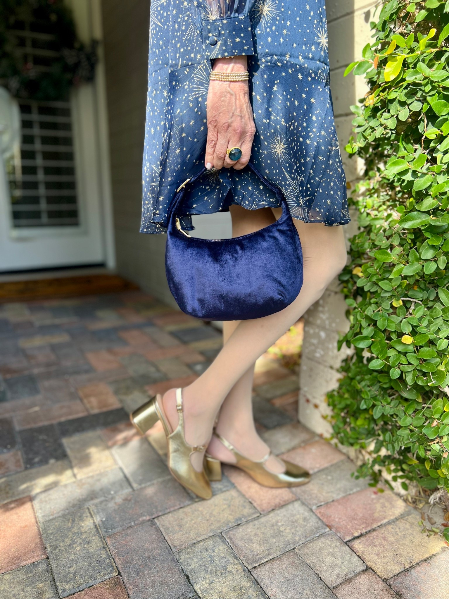 gold heels, navy handbag, navy star dress, nye outfit, new year’s eve outfit 

#LTKootd #LTKHoliday #LTKSeasonal