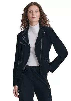 DKNY Women's Velvet Moto Jacket, Black, Medium | Belk