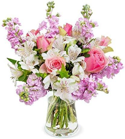 Flower bouquet, flower shipping, levcojes, roses, incalilies, 70 flowers, pastel colours, pink, c... | Amazon (DE)