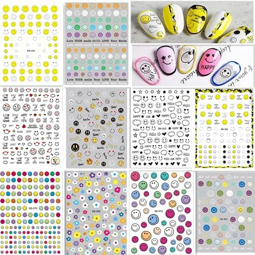 Smiley Nail Stickers CHANGAR Self Adhesive Smiley Face Expression Nail Art Stickers Smile Face Decal | Amazon (US)