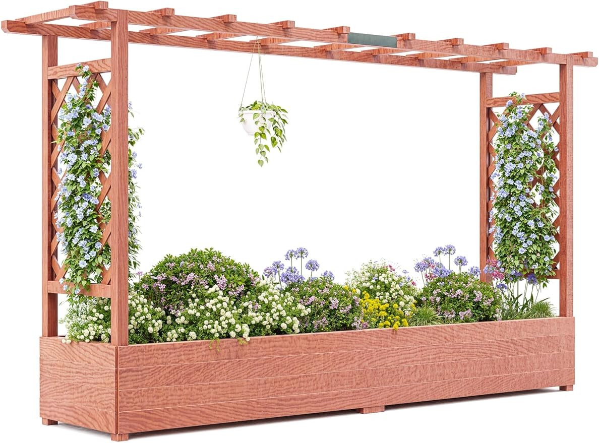 GarveeLife Raised Garden Bed with Trellis, 45 in Wood Planter Box with Side Trellis, Hanging Roof... | Amazon (US)