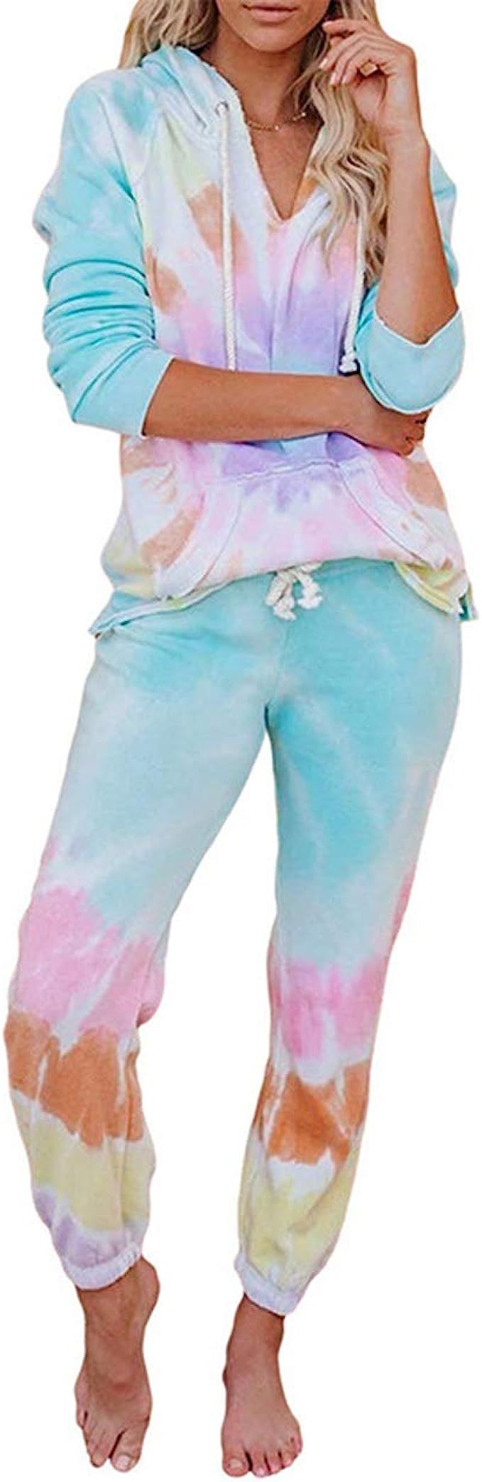 Remelon Womens Tie Dye Loungewear Pajama Sets Short Sleeve 2 Piece Pants Set Sweatsuits | Amazon (US)