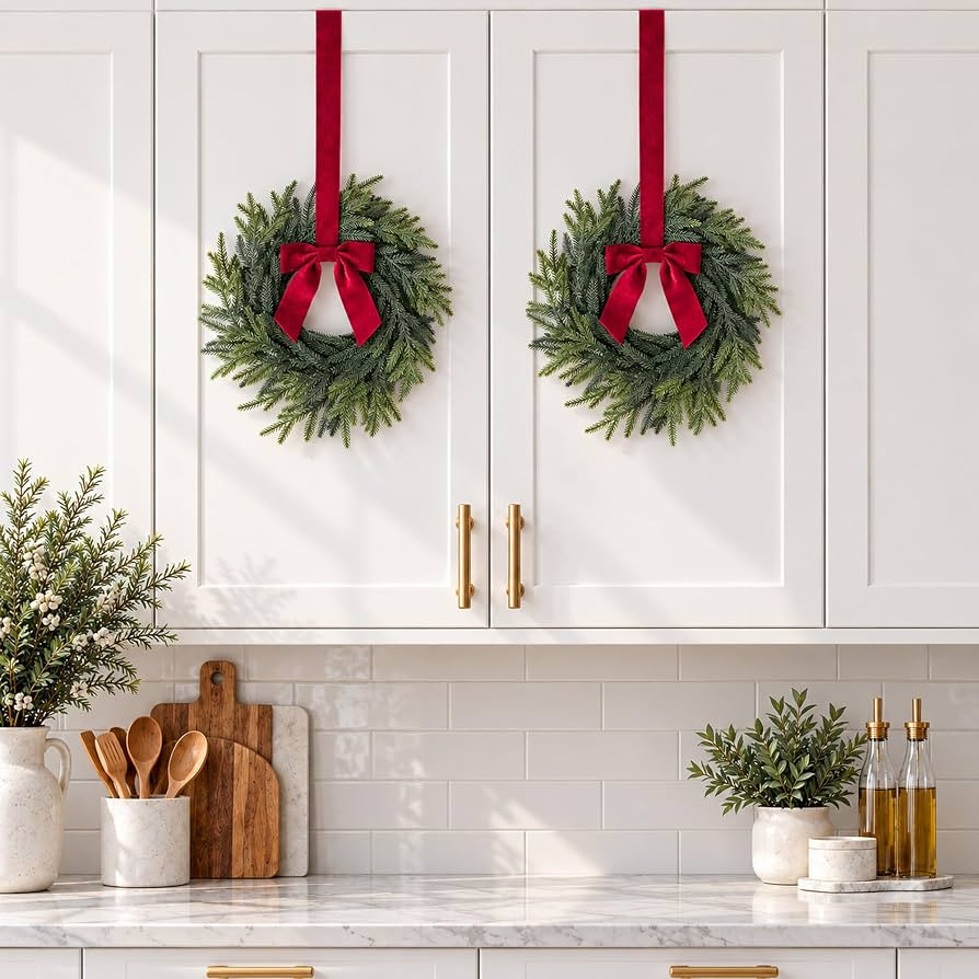 4-Pack Small Christmas Cabinet Wreaths for Kitchen, Norfolk, 10" | Amazon (US)