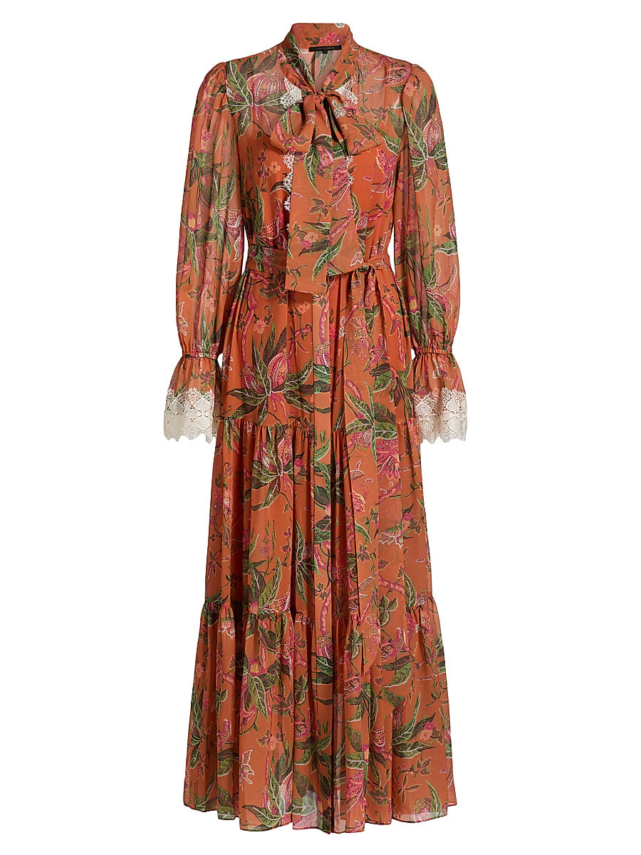 Women's Payne Long-Sleeve Tiered Maxi Dress - Coral Multi - Size Medium | Saks Fifth Avenue