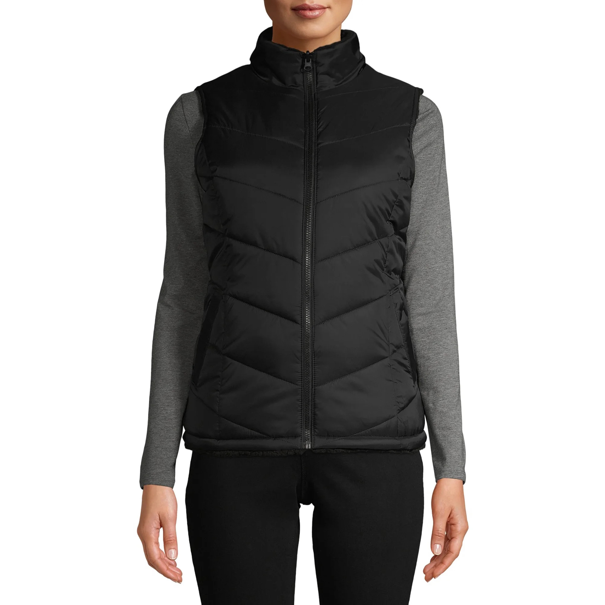 Time and Tru Women's Reversible Puffer Sherpa Vest | Walmart (US)