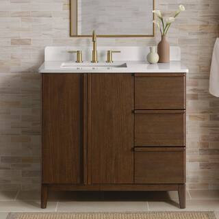 Home Decorators Collection Sellan 37 in. Single Sink Dark Walnut Bath Vanity with Calacatta White... | The Home Depot